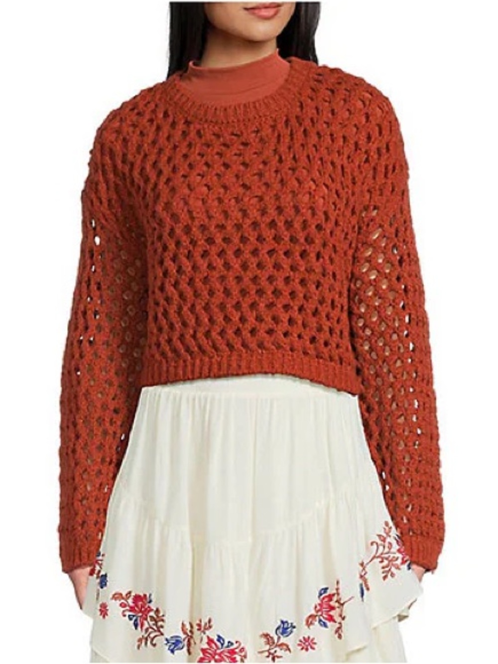 NWT C&V Chelsea & Violet Open Knit Sweater Sienna Brown XL